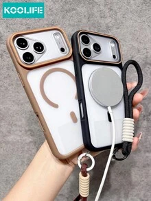 KOOLIFE Magnetic Phone Case (Cool Gray) With Woven Lanyard, Transparent PC Back Panel, Contrast Color Camera Frame, Shock-Resistant TPU+PC Structure, Modern Style, Compatible With MagSafe, Full Camera Protection, For IPhone 18 Pro/18 Pro Max/17/17 Pro/17 Pro Max/16/15/14/13/12/11 - Grey - View 6
