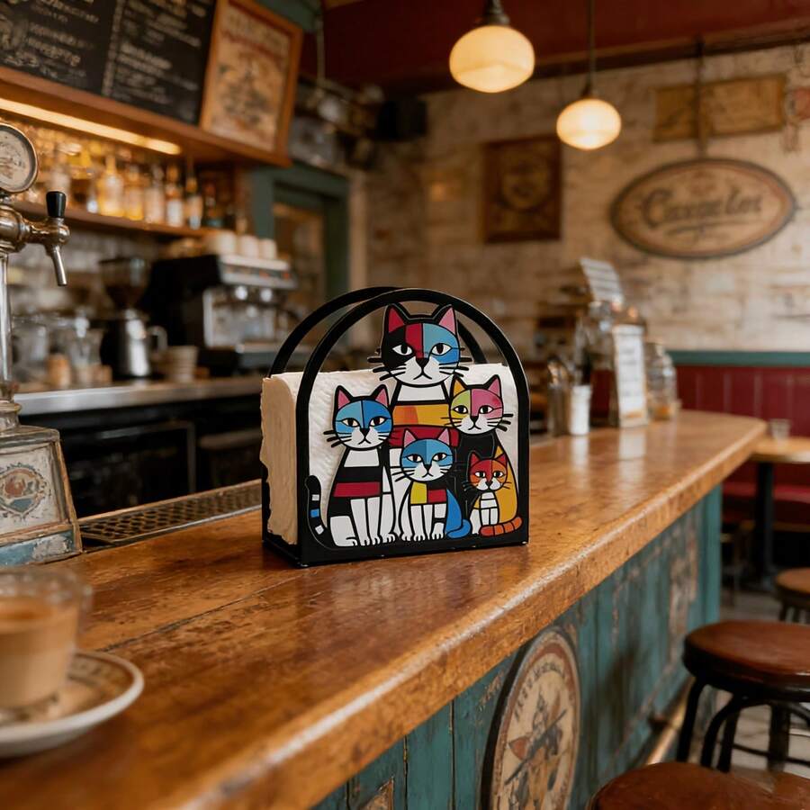 Colorful Cat Family Metal Napkin Holder, Vertical Tabletop Paper Towel Holder For Restaurant, Kitchen Dining Table Cartoon Animal Napkin Dispenser - View 1