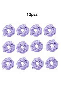 Set Of 12 Solid-Color Satin Hair Ties – Handmade Faux-Silk Fabric Hair Scrunchies - Multicolor - View 10