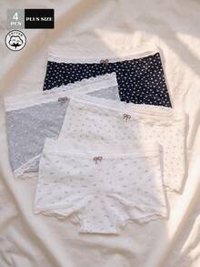 4Pcs Women's Plus Size Cotton Briefs Shorts, High Elasticity Comfortable Soft Underpants For Daily Casual Wear - Multicolor - View 3