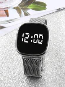 1/7pcs New Magnetic Cube LED Digital Display Wristwatch For Kids, Premium Floral Jewelry Accessory, Suitable For Kids High-End Occasions, Silent - Multicolor - View 9