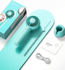 Gaiatop - Miniventilador portátil potente de mano, de doble motor, 3 velocidades, ventilador pequeño de escritorio con base, ventilador ligero recargable por USB, unisex, para interiores y exteriores - Verde - Ver 8
