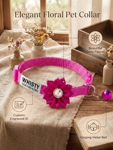 1pc Customized Rhinestone Flower Decor Pet Collar, Cartoon Anti-Choking Buckle Adjustable Size, Suitable For Cats Under 5kg Or Small/Medium Dogs, Personalized Label,Christmas Gift Supplies - Multicolor - View 2