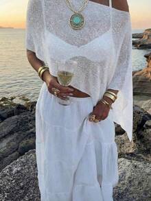 lado para Mujer de Verano, con Bajo Asimétrico, Tejido Brillante Ligero y Transpirable, Corte Holgado Adecuado para Varias Figuras, Top Casual de Playa, Atuendo de Verano Estilo Bohemio CJ77 - Blanco 2 - Ver 2