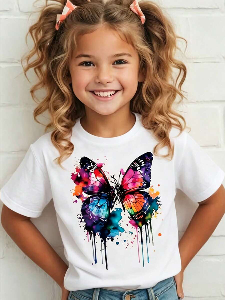 Top de manga corta sencillo, informal y bonito con estampado para niños, ideal para el verano. - Blanco - Ver 1
