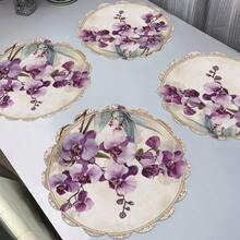 Floral Scalloped Round Placemats, Decorative Table Mats, Size 36*36cm. Polyester Woven, Heat-Resistant, Waterproof, Stain-Proof, Washable & Durable For Table Decor. - Multicolor - View 4