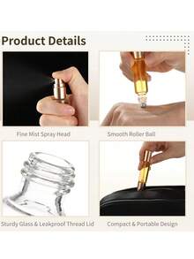 10ml Dual-Use Perfume Spray Bottle With Roller Ball - Clear Glass Bottle, Refillable, Portable And Easy To Use, Ideal For Travel And Office, Includes Perfume And Skincare Spray Bottle, Travel Accessory | Portable Perfume Dispenser | Refillable Spray Bottle, Compact Container, Fun Design, Decorative Cap, Clear Body, Suitable For Travel, Dorm And Back To School Gift - Multicolor - View 4