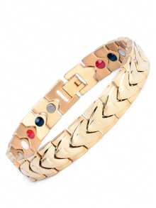 Colección de pulseras de eslabones ajustables de acero inoxidable con textura chapadas en oro - Oro del corazón - Ver 1
