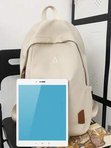 Dedoo Mochila de lona de unicolor con cremallera, gran capacidad, múltiples bolsillos, ligera, adecuada para la vuelta al colegio, viajes en el campus, para estudiantes y adolescentes, letra aleatoria - Beis - Ver 5