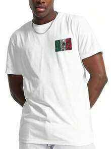 Camiseta de manga corta con cuello redondo para hombre, estilo seda, con la bandera de México (talla S), de mezcla de algodón informal. - Blanco - Ver 1