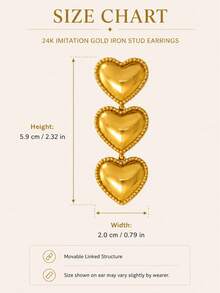 1 Pair Long Earrings, 24K Gold-Plated Iron Body With 3D Heart Decoration, Elegant French Classic Style - Love - View 5