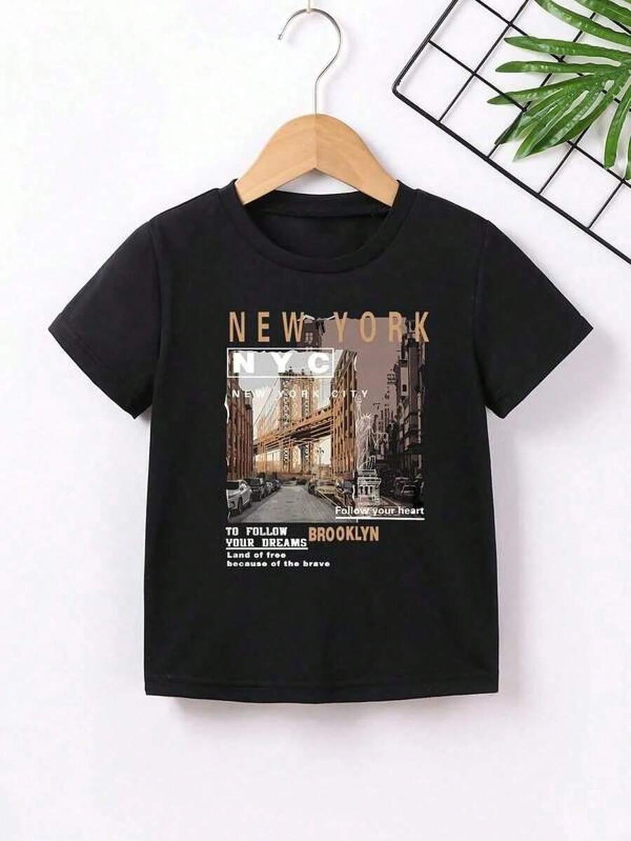 Teen Clothing Ages 14-16 Boys' T-Shirts Girls' Clothing Boys' T-Shirts Sets For Girls And Boys With Holiday Palm Tree Print The Perfect Gift Choice - 黑色 - 查看 1