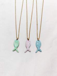 1pc Cute Stainless Steel Gold-Plated Colorful Spotted Fish Pendant Necklace, Unisex, Daily Wear, Holiday Wear, Minimalist Luxury, Fashion Versatile - Multicolor - View 4
