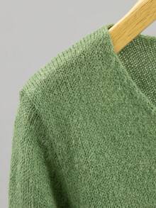 GIGOGOU Women's Lightweight Knit Sweater Casual V-Neck Long Sleeve Pullover Autumn/Winter Style Fall - Green - View 8
