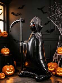 1PC 62 Inch Halloween Standing Scythe Grim Reaper Foil Balloon, Halloween Decoration, Graduation Party Decor, Party Photography Prop And Back To School Supplies - 1 PC Standing Death Aluminum Foil Balloon - View 6
