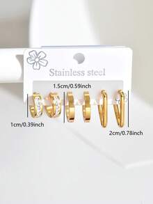 6pcs/Set Fashionable Stainless Steel Geometric Hoop Earrings Set, Versatile Daily Wear For Women - Multicolor C - View 3