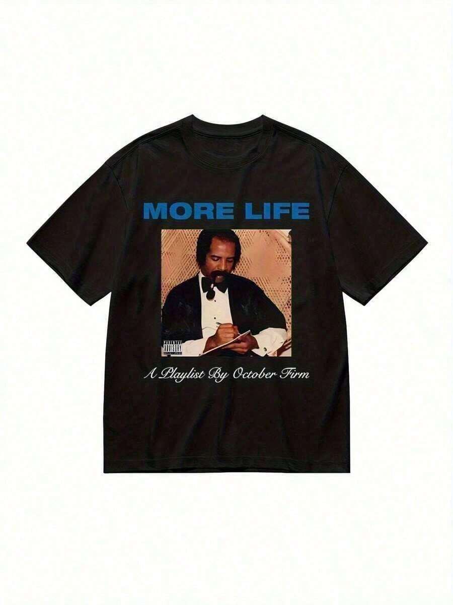Black T-Shirt With Vintage Drake Print, Soft And Breathable, Perfect For Leisure And Summer Holidays. - Black - View 1