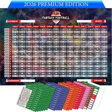2026-2027 幻想足球選秀板套組 - 5.1x3.5英尺防水 XL 幻想足球選秀板，包含 570+ 個可拆卸標籤（頂級新秀貼紙）與幻想足球選秀派對行程表 - 酒紅色 - 查看 1
