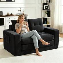Two-Seater Sofa, Ideal For Lying Down And Sitting, With Widened Armrests And Side Pockets - Suitable For Living Room, Bedroom And Office, Grey - Dark Gray - View 3