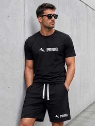 Conjunto masculino de verão com camiseta de manga curta e shorts em tecido leve de poliéster, estampa personalizada com letras, roupa casual e moderna com bolsos e shorts com cordão na cintura, ideal para corrida, golfe, pesca, basquete, camping, academia, natação e praia. Ótima opção de presente para marido ou namorado.