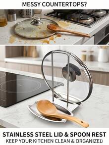 Stainless Steel Pot Lid Rack With Drain Tray - Punch-Free Soup Spoon Rack With Detachable Rack - Kitchen Supplies, Convenient For Storing Pot Lids And Draining - Multicolor - View 4