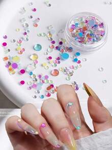 1 Box Flat Back Glass Half Round Colorful Mermaid Bubble Beads Mixed Sizes Summer Nail Art Decor Aurora Iridescent Macaron Round Transparent Rhinestones Nail Artist Supplies Cute False Nail Accessories Nail Charms - Multicolor - View 1