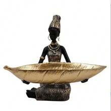 African Girl Holding Plate Acrylic Decor, Exotic Female Statue, Home Office Decorative Storage Ornament, Vintage Collectible Craft Desktop Display, Birthday Graduation Gift - 1PC - View 2