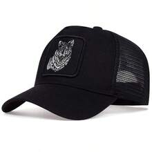 1件新款夏季動物刺繡棒球帽，卡通防曬黑狼網帽，棒球帽，動物棒球帽卡通網布刺繡卡車帽 - 彩色 - 查看 4