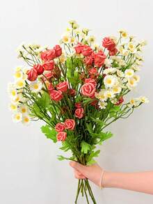 1/6pcs Realistic Rose Artificial Flowers Home Decor, Valentine's Day, Birthday, Graduation Gift - Coral Pink - View 2
