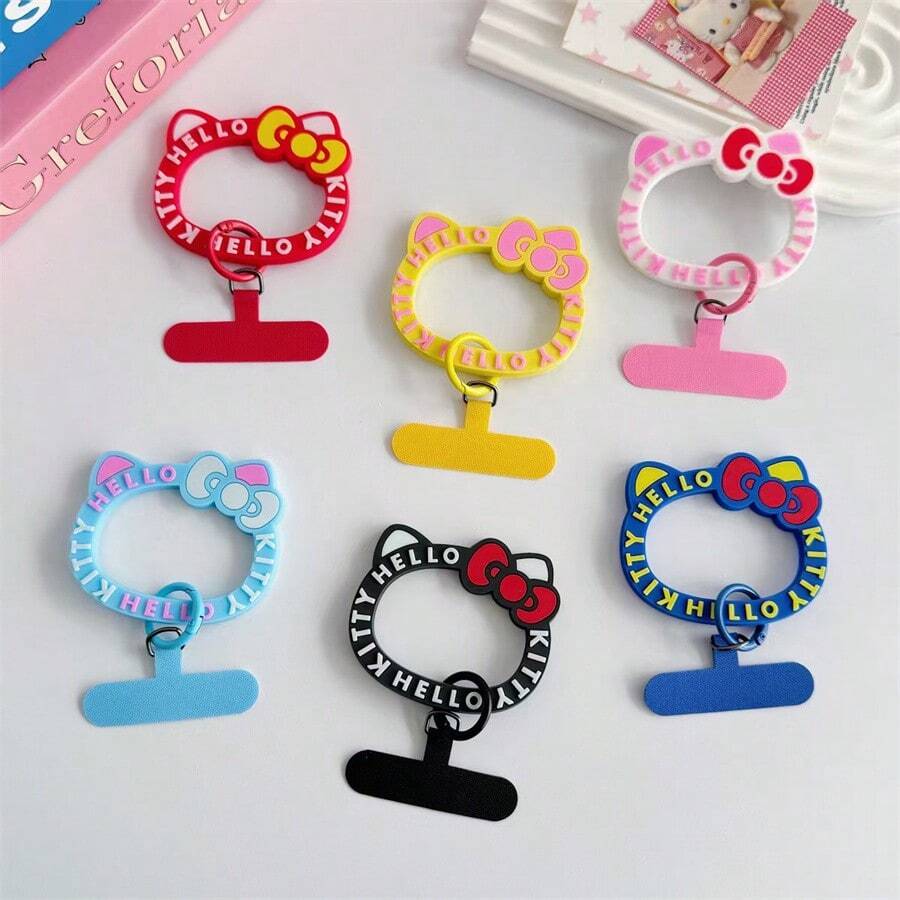 SANRIO 1件裝可愛Hello Kitty貓咪蝴蝶結汽車風扇鑰匙圈，手機手鍊扣環，通用手機殼防丟掛繩固定插片，多色可選 - 查看 1