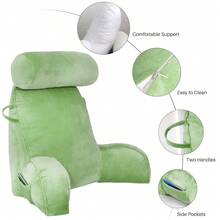Adult Reading Pillow With Arms, Back Support Cushion For Bed, Detachable Washable Cover With Pocket, Ideal For Reading & Relaxing - Green - View 9