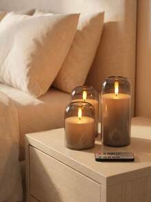 Flameless Candles, Battery Operated LED Flickering Flameless Candles, 3pcs/Set, Curved Gray, Timer And Remote Control, For Wedding, Home Party Decoration - Grey - View 3