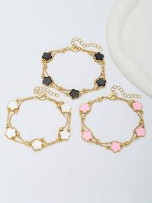 1pc Sweet Fashionable Popular Five-Petal Flower Decor Double Layer Chain Anklet, Girls Summer Beach Party Vacation Holiday Jewelry, Street Outdoor Daily Decoration, Friend Birthday Gift - one-size - View 2