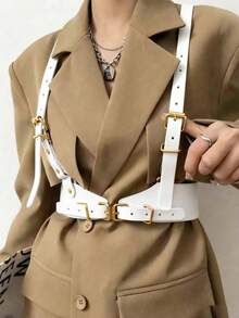 1件女款文藝復興風格深白色哥德式時尚PU皮革背帶，適合萬聖節派對或日常穿著 - 白色 - 查看 3