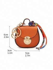 CHARM INFINITE Bolso colgante multifuncional con llavero de cierre giratorio mini en forma de silla de montar, textura de lichi en 7 colores, decoración de cinta de seda estampada, para guardar auriculares, lápiz labial y monedas - Multicolor - Ver 12