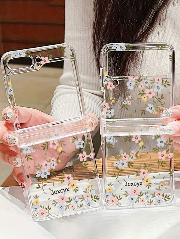 Funda protectora transparente de PC rígido con bisagra y estampado floral fresco, compatible con Samsung Galaxy Z Flip 8 ZFlip7 Z Flip6 ZFlip 5 ZFlip4 3 5G, cubierta protectora de tres secciones