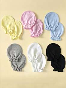 6 Pairs Pairs Solid Color Newborn Baby Mittens,Solid Color All Season Anti-Scratch Infant Accessories, Scratch-Proof, Soft And Comfortable - Multicolor - View 2