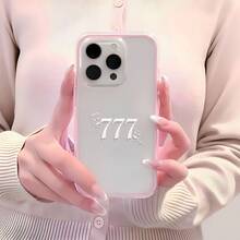 1 pieza Funda de teléfono con marco rosa y lente transparente minimalista, protección contra caídas e impactos, patrón de rostro y número 777, adecuada para iPhone 16 Pro Max, 17/16/15/14 Plus/13/12/11 y modelos Air. - Multicolor - Ver 4