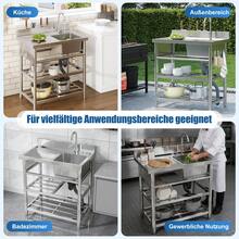 Freestanding Stainless Steel Sink For Outdoor Use, 60x60cm, With Tap And Drain, Including Shelf, Spacious Single-Basin Design, Suitable For Kitchen, Garden, Workshop And Commercial Use - 銀色 - 查看 8