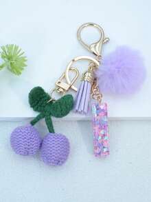 1 buah Gantungan Kunci Huruf Inggris Resin Bermotif Langit Berbintang dengan Hiasan Rumbai dan Bola Bulu Hitam, Liontin Hati, Hadiah untuk Teman dan Ibu - Mauve Purple - View 35
