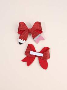 2 pièces Pinces à cheveux nœud crayon pailleté rouge pour la rentrée scolaire pour filles, jolies barrettes, pinces alligator, premier jour d'école, accessoires capillaires décontractés pour tous les jours - Multicolore - Voir 5