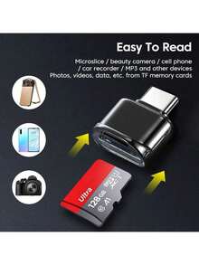 1pc Type-C To TF Memory Card Converter Mini Aluminum Alloy Plug-In Adapter Plug And Play TF Card Reader Adapter Compatible With IPhone 17/16/15/// Series USB-C Adapter Portable Card Reader For Phone And Computer - View 2