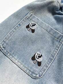 Girls' Denim Jeans, Young Girls' Embroidered Loose Straight-Leg Jeans, Exquisite Embroidery Craftsmanship, Elastic Waist Design, Loose Fit For Comfortable Wear, Suitable For Music Season, Wedding Season, All-Season Long Pants, Versatile For Multiple Occasions - Medium Wash - View 5