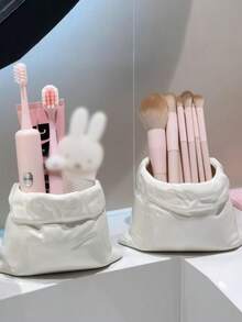 1 kệ lưu trữ mặt bàn bằng gốm dễ thương, thu hút, dùng cho mỹ phẩm, kem đánh răng, bàn chải đánh răng và sữa rửa mặt - Nhiều màu - Xem 3