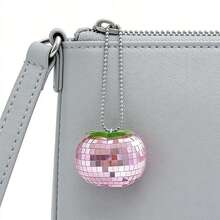 Pink Persimmon Disco Ball Hanging Ornament, Reflective Mirror Ball Pendant For Car, Home, Party Decoration, Cute Aesthetic Accessory - Pink Persimmons - View 5