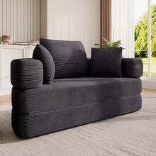 Flieks Multifunktionales freistehendes Klappsofabett (Boneless Couch) – Ovales Bett mit Kissen, modulares Sofa, Cordstoff-Bezug (173 x 176 cm), geeignet für Apartments, Wohnzimmer, Schlafzimmer - Dunkelgrau - Übersicht 2