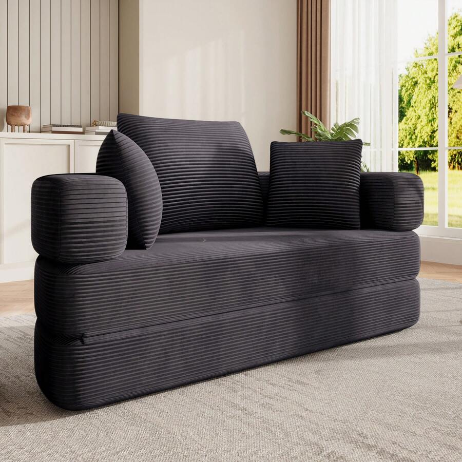 Flieks Multifunktionales freistehendes Klappsofabett (Boneless Couch) – Ovales Bett mit Kissen, modulares Sofa, Cordstoff-Bezug (173 x 176 cm), geeignet für Apartments, Wohnzimmer, Schlafzimmer