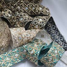 1/5 Yard High-End Embroidered Lace Trim With Fabric Backing, Floral Embroidery, Gold Sequin Decoration, Court Style Rhombus Embroidered Floral Pattern, Suitable For DIY, Sewing, Decoration And Beginner Sewing - Multicolor a - View 5