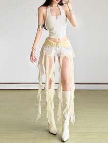 Top Dazzle Asymmetrical Versatile Ribbon Waist Belt For Women - Yellow - View 2