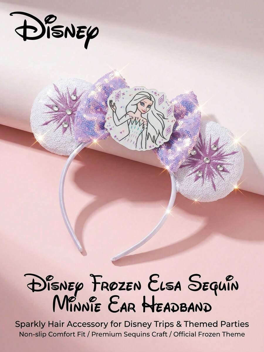 Disney Frozen Elsa Mickey Ears Headband, Snowflake Ice Crystal Theme Sequin Hair Accessory, Non-Slip Comfortable Wear, Disney Princess Party Birthday Gift - Ice and Snow Sequins - View 1